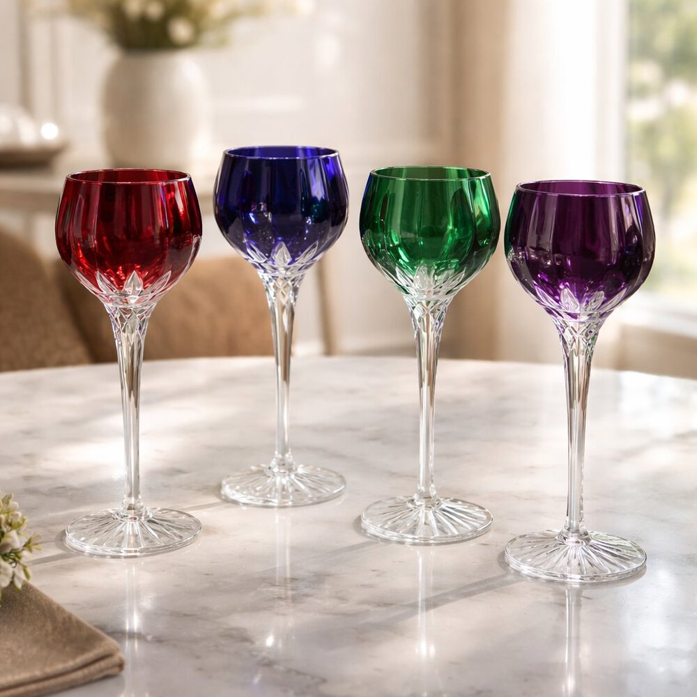 AJKA Marsala Cut-to-Clear 8.25” Crystal Wine Glasses,‎ Set of 4, Various Colors